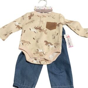 Baby Starters body suit, pants and bar horse sz 3 months Onesie with Denim Pants